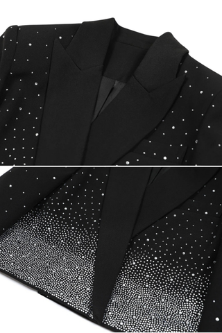 Rhinestone Cropped Blazer – Long Sleeve Tailored Fit