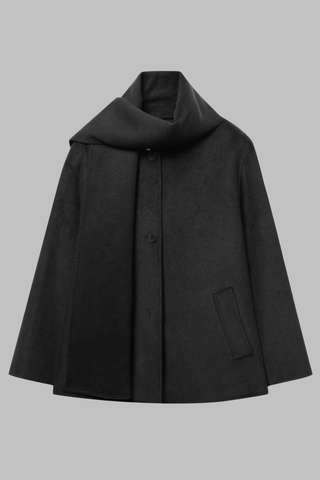Cozy Wool-Blend Scarf Collar Coat – Long Sleeve, Minimalist Design