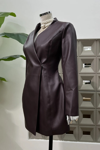 Long Sleeve Structured Faux Leather Blazer Jacket