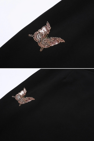 Structured Long Sleeve Tailored Blazer with Hand-Embellished Butterfly Detail