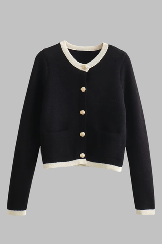 Knitted Cardigan with Gold Buttons and Front Pockets
