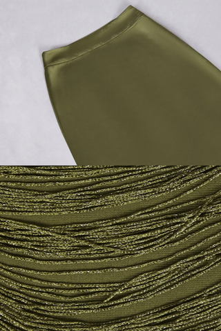 Sleeveless Bandage Metallic Top & Satin Skirt Set – Sculpted High Neck, Fluid Draped Fit, Refined Evening Look