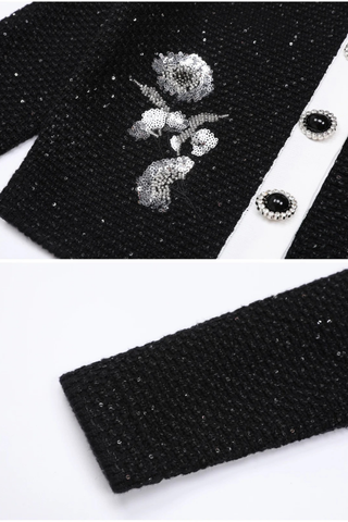 Knitted Sequin Floral Embellished Cardigan and High-Waist Pencil Skirt Set