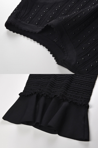 Ribbed Knit Midi Dress with Studded Waist Detail, Sleeveless Fit and Flared Hem