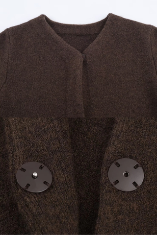 Brown Wool Long Sleeve Jacket with Faux Fur Cuffs and Hem