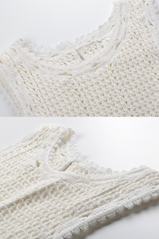 Ivory Crochet Lace Hem Sleeveless Top & High-Waist Shorts Set