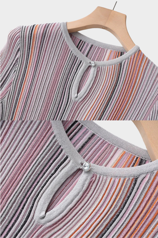 Rib Knit Long-Sleeve Top Paired with Long Skirt Set