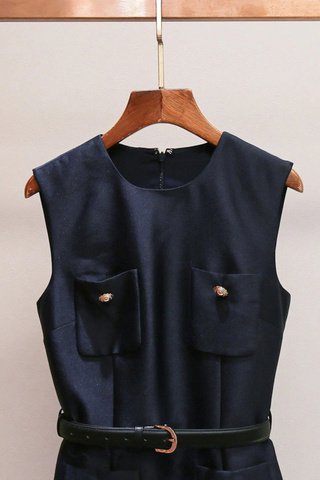 Sleeveless Mini Dress with Ruffle Hem – Satin Fabric & Pocket Detail