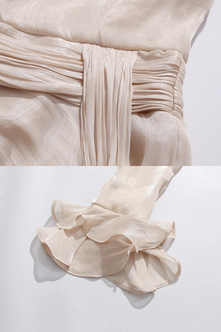 Draped Sheer Layered Dress with High Neck and Flared Cuffs