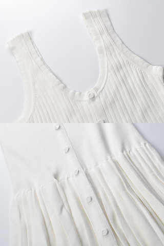 Sleeveless Ribbed Knit Long  Dress with Button-Front & Flared Hem