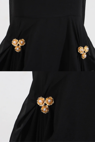 Black Strapless Cape Gown with Floral Pearl Embellishments