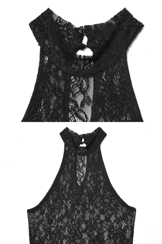 Lace Halter Sleeveless Long Dress with Ruched Waist