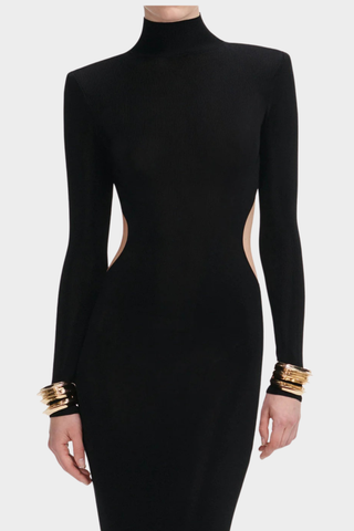 High-Neck Long Sleeve Backless Bodycon Long Dress