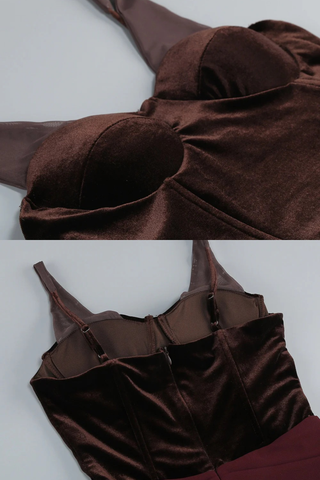 Sleeveless Velvet Corset Long Dress with Mesh Straps & Draped Chiffon Skirt