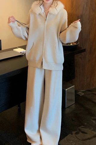 Soft & Cozy Faux Fur Hoodie Knit Set