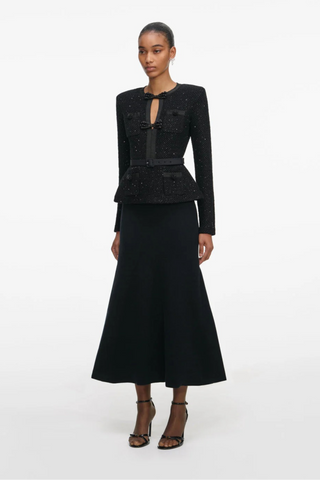 Tweed Embellished Long-Sleeve Top & Wool Long Skirt Two-Piece Set