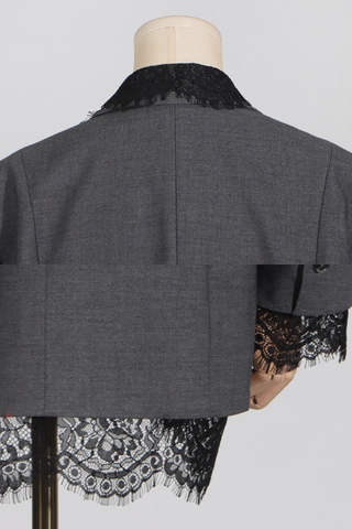 Lace-Trimmed Oversized Blazer Dress with Structured Shoulders