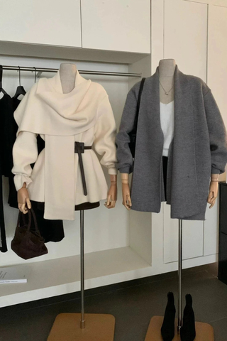 Soft Wool Wrap Coat with Wide Collar