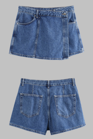 Short Sleeve Denim Top & Asymmetric Skort Set