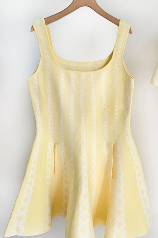 Elegant Short Sleeve Cropped Cardigan & Sleeveless Square Neck Knit Fit & Flare Mini Dress Set