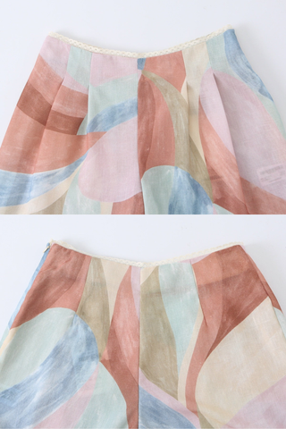 Abstract Print Tie-Strap Sleeveless Peplum Top & Wide Leg Pants Set