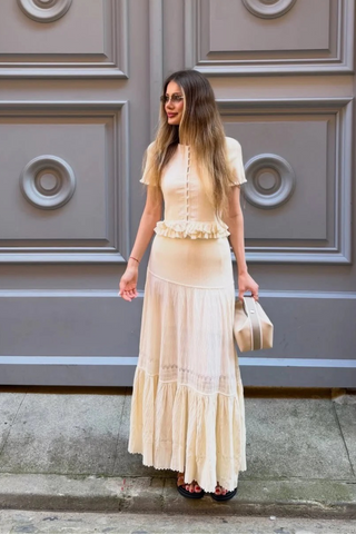 Soft Knit High-Waist Tiered Long Skirt