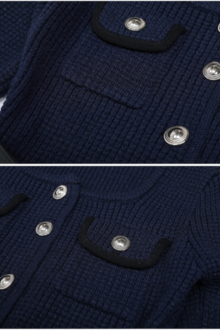 Textured Knitted Peplum Cardigan and High-Waist Skirt Set with Belt