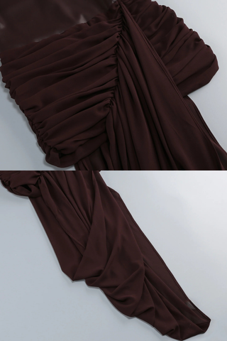 High Neck Faux Leather Mini Dress with Draped Asymmetric Skirt
