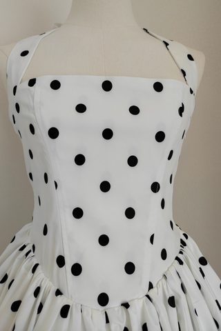 Vintage Polka Dot Puffball Mini Dress  Halter Neck Tie-Back &  Built-In Underskirt