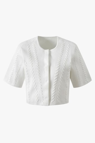 Textured Knit Short Sleeve Top– Cropped Fit with Clean Front Design