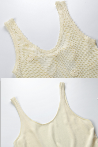 Crochet Blossom Scallop-Trim Back-Tie Long Knit Dress