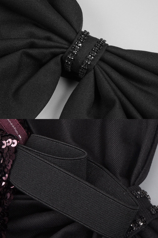 Sequin Bow Off-Shoulder Long Dress – Fitted Evening Gown