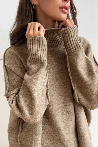 Soft Knit Two-Piece Set with Long-Sleeve Turtleneck and Relaxed Pants