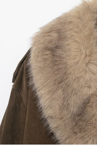 Suede Fur Collar Short Coat – Elegant Winter Outerwear