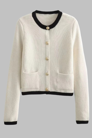 Knitted Cardigan with Gold Buttons and Front Pockets