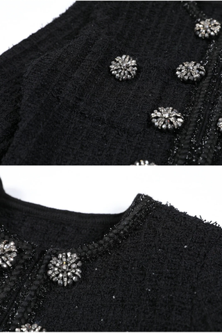 Embellished Tweed Long Sleeve Midi Dress with Jewel Buttons