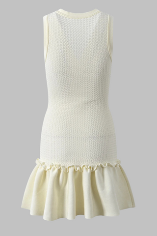 Sleeveless Knitted Mini Dress – Fitted Ribbed Bodice with Flared Ruffle Hem
