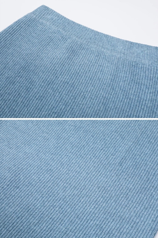 Ribbed Knit Long Sleeve Peplum Top & Midi Skirt Set