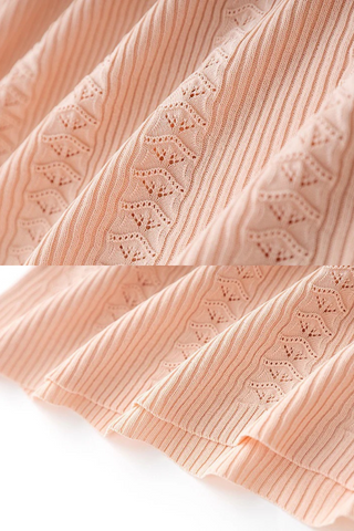 Button Neck Short Sleeve Flare Midi Dress in Ribbed Knit Fabric