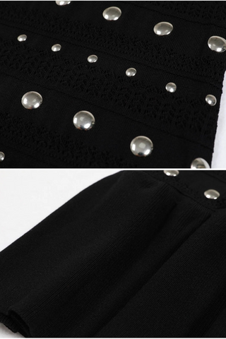 Sleeveless Knit Stud Metal Midi Dress with Ruffled Hem