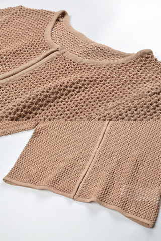 Lightweight Long Sleeve Crochet Knit Top with Openwork Design