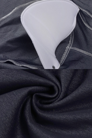 Halter Neck Denim Long Dress with Front Zip and Contour Stitching