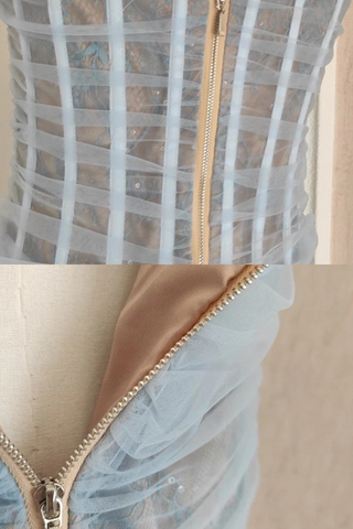 One-Shoulder Lace Long Dress with Tulle Draping