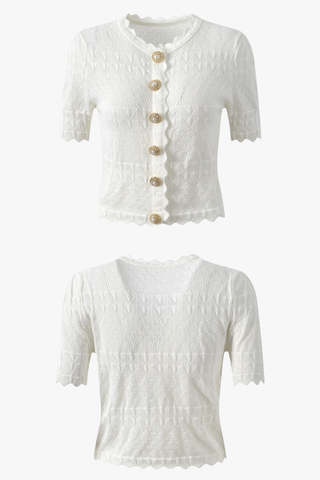 Pointelle Knit Short Sleeve Top & Long Skirt Set