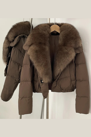 Cropped Puffer Jacket with Faux Fur Collar