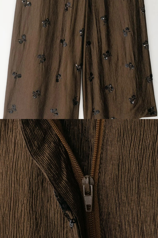 Sequin Detail Halter Top & Wide Leg Pants Set