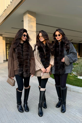 Faux Fur Trim Cable Knit Long Cardigan