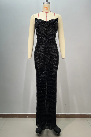 Beaded and Sequin Strapless Sweetheart Neckline Long Dress