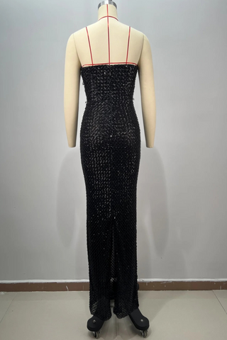 Beaded and Sequin Strapless Sweetheart Neckline Long Dress