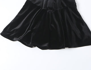 Velvet Cap Sleeve Mini Dress with Deep V-Neck and Flared Hem